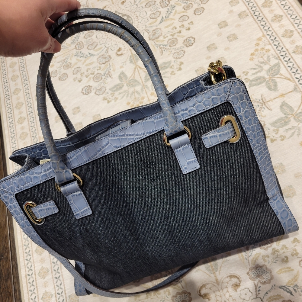 Michael Kors Denim and Gold Studded Satchel - Picture 15 of 16